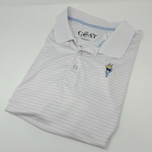 GOAT USA Men's L White Gray Striped Short Sleeve Golf Polo Shirt EUC